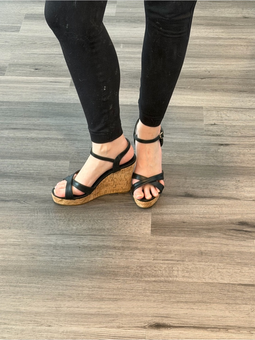 Lulu's Black Cork Wedge Sandals with Ankle Strap - Never Worn with Box